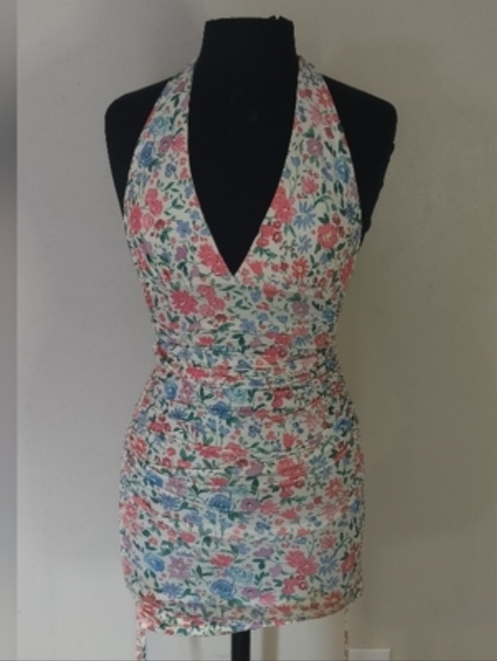Princess Polly White Floral Halter Mini Dress with Pink & Blue Flowers